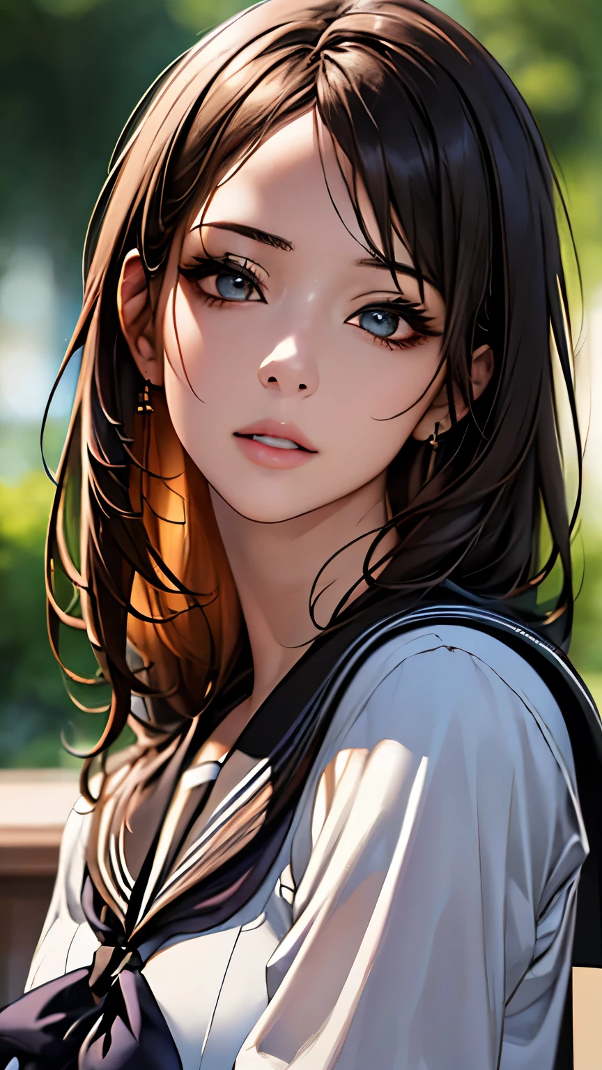 (hig彼st quality、8k、32k、masterpiece)、(Realistic)、(Realistic:1.2)、(High resolution)、Very detailed、Very beautiful face and eyes、1 girl、Delicate body、(hig彼st quality、Attention to detail、Rich skin detail)、(hig彼st quality、8k、Oil paint:1.2)、Very detailed、(Realistic、Realistic:1.37)、Bright colors、Full Body Shot, (girl:1.6, Sailor suit)