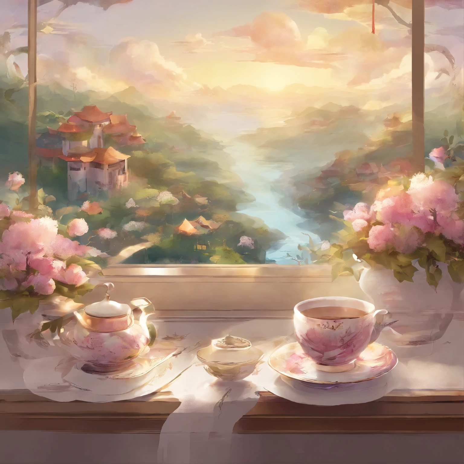 A cup of delicious tea, nice music, and a charming poem., masterpiece, highest quality、Super high quality、transparency、Time of rest and relaxation、32K、