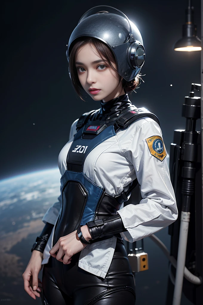 malay girl wearing headscarf, photo， Best quality， masterpiece，Half body，Put on a mask （__Advanced sci-fi locations__：1.3）， （__Advanced Sci-Fi Space Suit-II__：1.Remium Sci-Fi Helmet， （Looking at the camera：1.1）， mock， masterpiece， （Pale skin：1.2）， （slim：1.4）， Detailed texture cloth， Movie Lighting， Senior artist-photographer