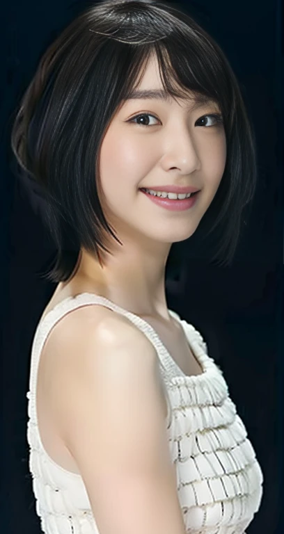 highest quality, masterpiece, Ultra-high resolution, (Realistic:1.4), RAW Photos, One girl, Beautiful Japanese Women, Beautiful Skin, Black Hair:1.7, gakki, ((short hair:1.5)), 30 years old, Smile happily:1.2, white tank top