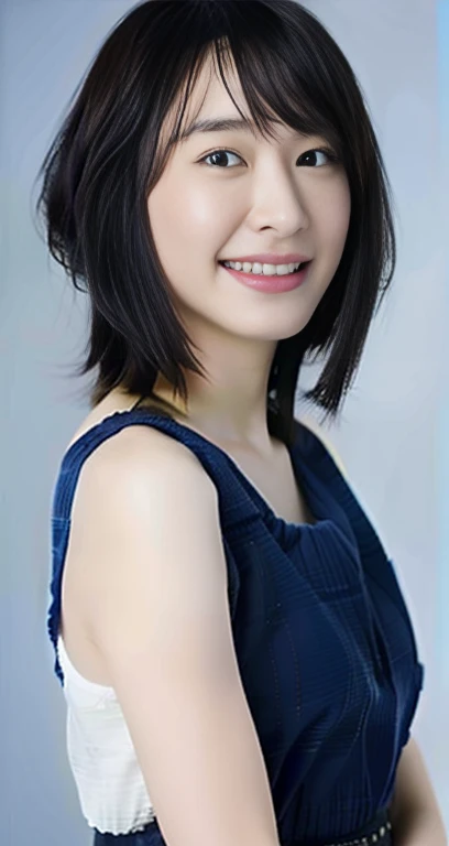 highest quality, masterpiece, Ultra-high resolution, (Realistic:1.4), RAW Photos, One girl, Beautiful Japanese Women, Beautiful Skin, Black Hair:1.7, gakki, ((short hair:1.5)), 30 years old, Smile happily:1.2, white tank top
