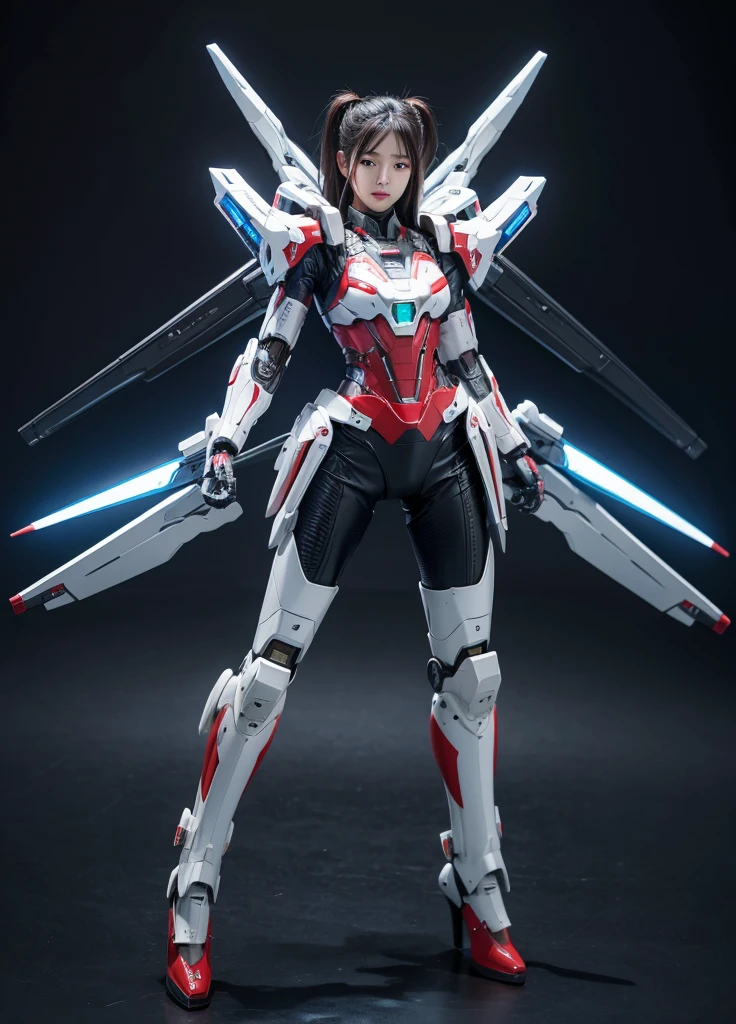 textured skin, Super Detail, High Detail, high quality, best quality, high resolution, 1080p, Hard Drive, fair,(robot),(Chest missile launcher),(Two-handed machine gun),美丽的robot女人,机甲robot女孩,Battle Mode,Mecha Girl,She was wearing a combat suit with weapons,full-body shot