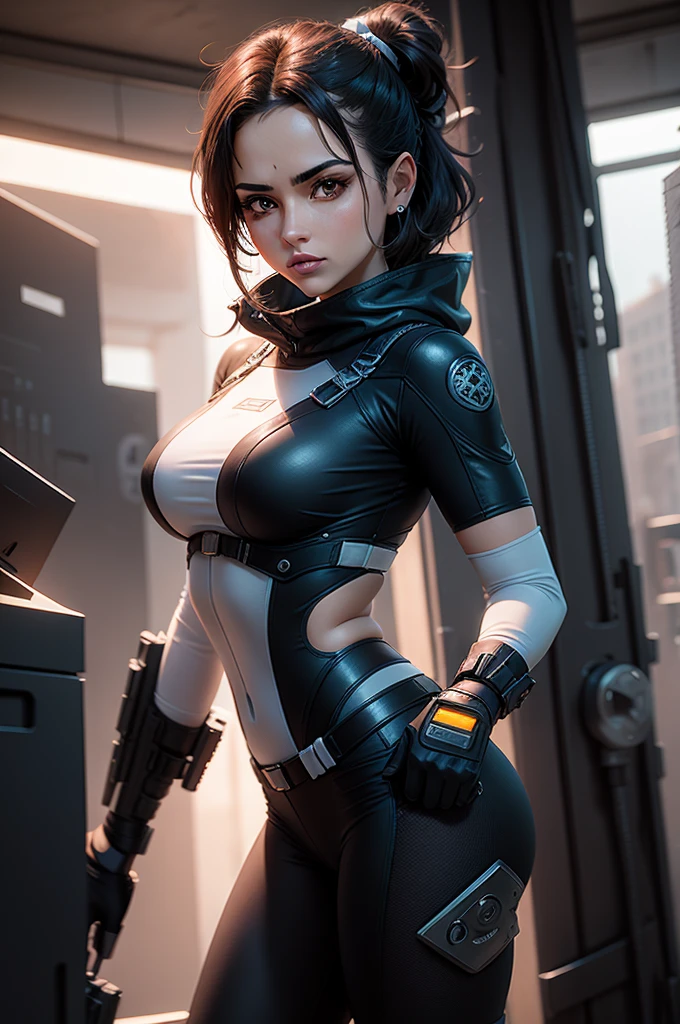 Hay des mujeres desnuda sosteniendo una pistola, Vintage Sci - FI Art, Miniatura de YouTube, inspirado por Stevan Dohanos, Protagonista en primer plano, Ataque zombies, Brown armor, Megadeth, Ilustraciones promocionales de la BBC, imagen de avatar --AR 16:9 --V 5.1