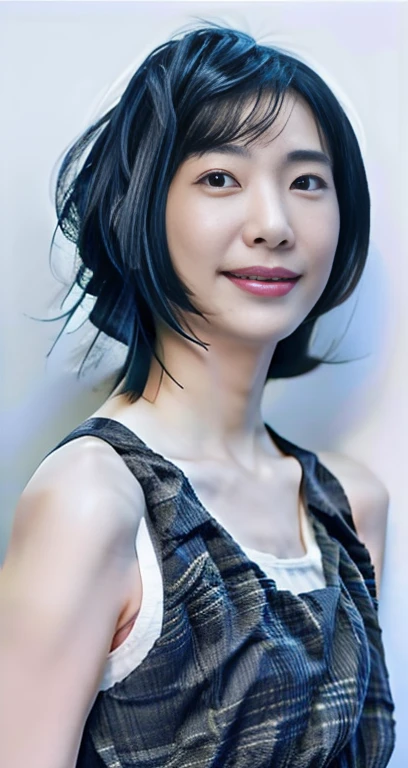 highest quality, masterpiece, Ultra-high resolution, (Realistic:1.4), RAW Photos, One girl, Beautiful Japanese Women, Beautiful Skin, Black Hair:1.7, gakki, ((short hair:1.5)), 30 years old, Smile happily:1.2, white tank top