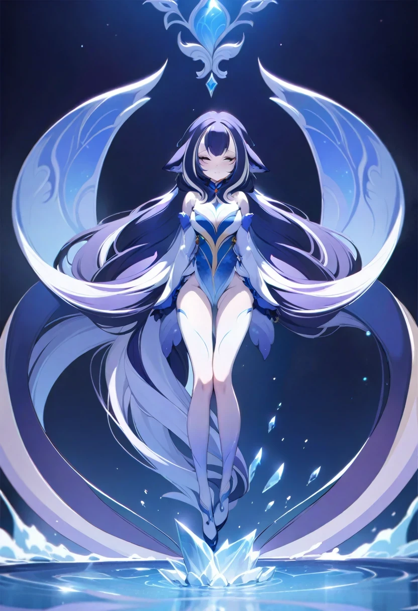 (shylily/(Twich/):1.5),(masterpiece:1.2),(best quality:1.2),best quality,masterpiece,8k,Fractal Art,A girl,Long hair,Long legs,ice and water,Queen Style,