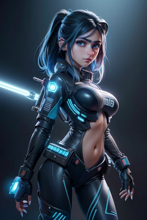 (traje cero:1), (zssamus:1), (mujer:1), ((blue eyes)), (Blue Sci-Fi Suit:1), (Traje azul:1.2), pelo rubio, cola de caballo larga, (tactical suit), (sosteniendo un Science fiction weapon), (Science fiction weapon), rasgos faciales caricaturescos, ojos grandes y redondos, flequillo de pelo, (realista:1.2),  (Obra maestra:1.2), (foto de cuerpo completo:1),(tiro de vaquero:1.2), light particles, Fondo espacial, neon lighting, dark romantic lighting, (Muy detallado:1.2),(cara detallada:1.2), (gradientes), vistoso, ojos detallados, (one person), (paisaje detallado:1.2), (natural lighting:1.2),(antecedentes detallados),paisaje detallado, (dynamic pose:1.2), plano general, solo,