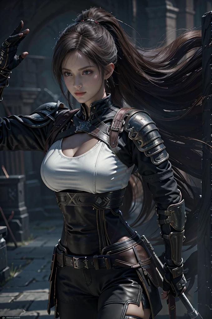 Game Art，Best picture quality，Maximum resolution，8k，(A bust photo)，(portrait)，(Head close-up)，(Rule of Thirds)，Unreal Engine 5 rendering works， (Future Girl)，(Female Warrior)， 
20-year-old girl，((hunter))，Eyes full of details，(Large Breasts)，Elegant and noble，indifferent，brave，
（Medieval fur combat uniform，Glowing magic line，Detailed animal leather female knight，Medieval Ranger，
Photo poses，Simple background，Movie Lighting，Ray Tracing，Game CG，((3D Unreal Engine))，oc rendering reflection pattern