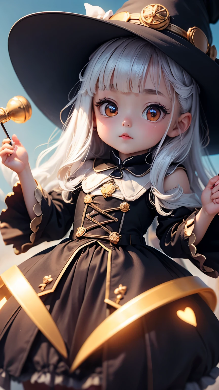 teslapunkai。highest quality。Masterpiece。Detailed details。little cute witch。See who&#39;s watching。smile。