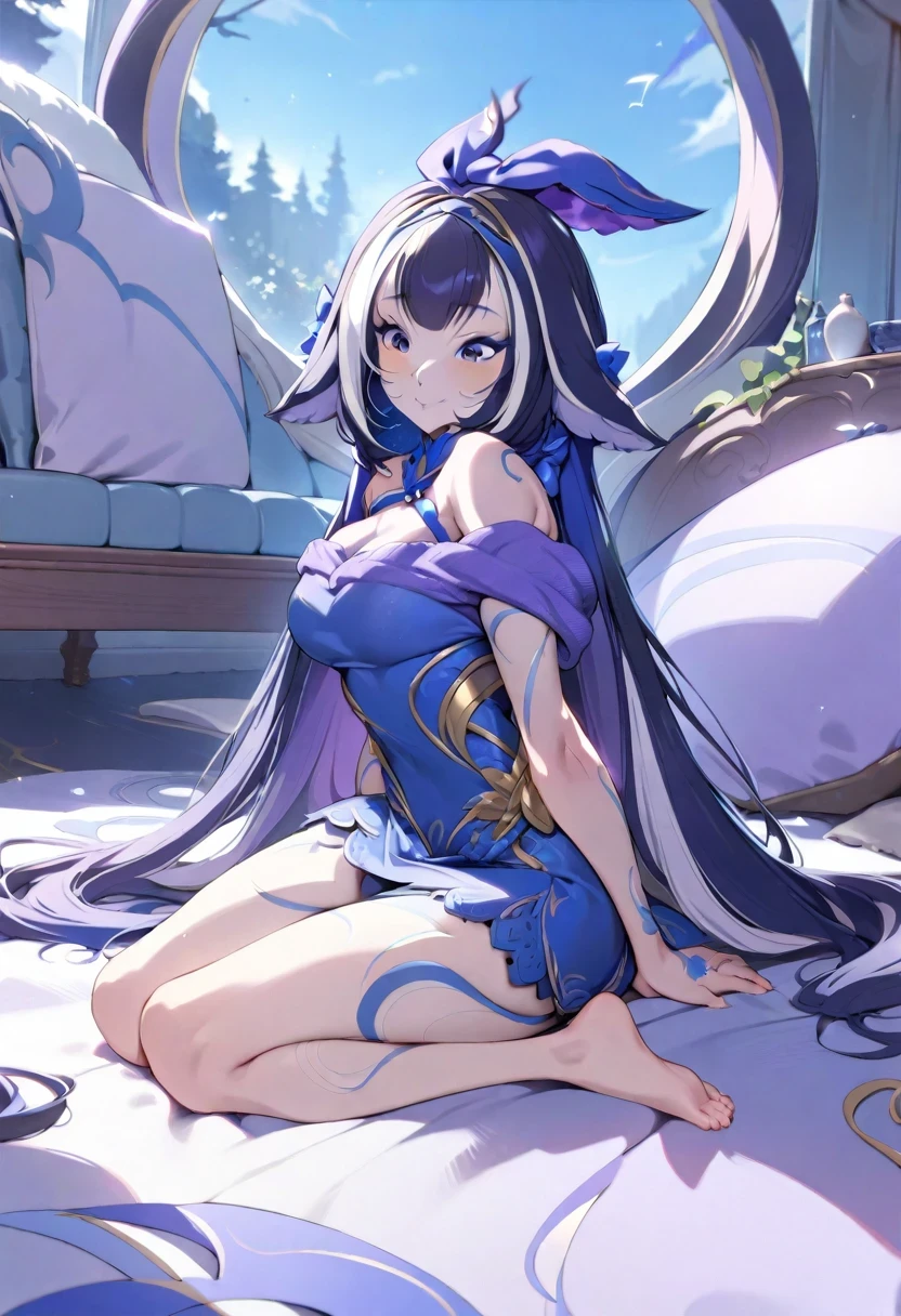 (shylily/(Twich/):1.5),(masterpiece:1.2),(best quality:1.2),16k, Ultra HD, retina, masterpiece, precise, Anatomically correct, High Detail, best quality, high quality, high resolution,Headband,Hair accessories,Double tail,dress without sleeve,Short skirt,knitwear,White Leggings,During the day,Long hair and medium chest,outstanding,Gorgeous,the first person,illustration,Second Dimension,open navel,Big Ass,Off-shoulder,White,role play,16 year old girl,Long legs,Lace pantyhose,Full Body Love,barefoot,The skirt is open
