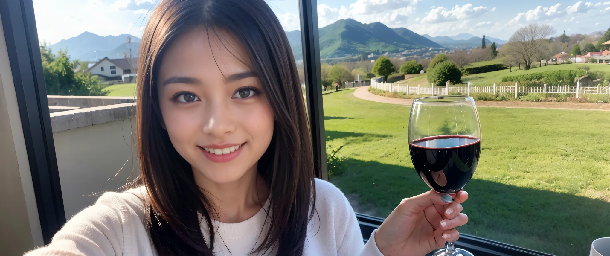 ((highest quality、8k、masterpiece:1.3))、Sharp focus:1.2、Beautiful woman perfect body:1.4、slimなボディ、((Bob Hale、Straight hair:1.2))、(to be born, highest quality, masterpiece:1.5), (Realistic, Intricate details:1.2), Ultra-high resolution, Shine light on your face、Amazing view of the sunset sky and clouds、Amazing mountain views、ニコニコ明るいsmile、wine glass、red wine 、Appetizers、Italian food、Wine bottle、Champagne、sparkling wine、, Beautiful Face, blue eyes, The light shines on your face, Blushing, short hair,Bright Face、Fox face、 (42 years old), 45 years old, Lady、Two beauties、Brown Hair、Shortcuts、Long sleeve shirt、dress、Pretty Woman 1, (slimな顔), (The body is slim), (Brown Hair), (Shortcuts), cheeks turn a little red,Attractive beauty、, Out of the window, A beautiful and detailed night view unfolds.........., restaurant, In a prominent place (From the waist up) Nova Frog Style, actress, model, Upper Body, White wine, slim, wine glass, 真ん中に置かれたwine glass, smile, (smile: 1.15), Beautiful fine grain, Depth f/2,saturation, High Contrast, Strong light and shadow,Moist Body:1.5、3D texture、Delicate eyes、Brown Hair、The hair is very shiny、