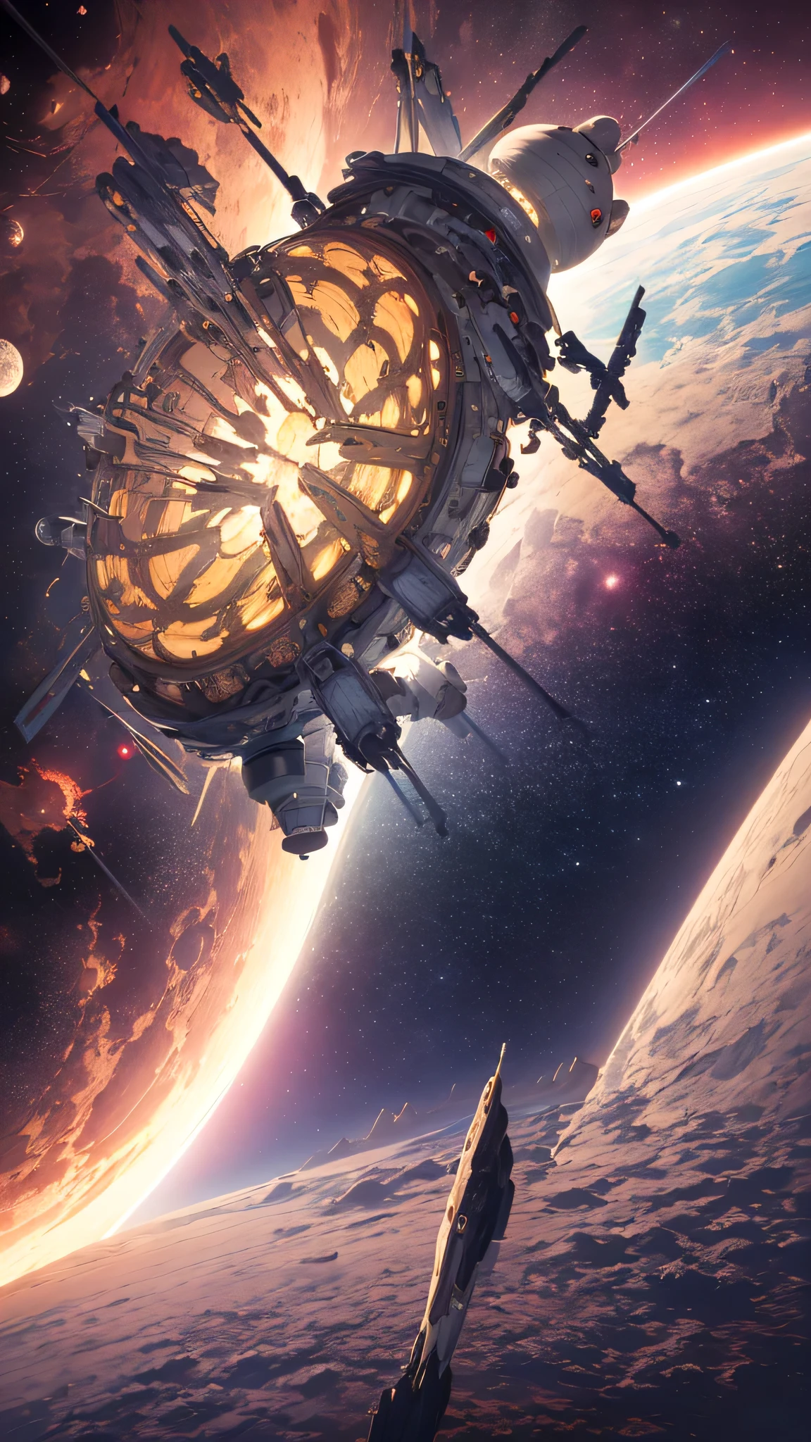 ((masterpiece, best quality)), outer-space, spaceships, space statitons, (circular space creations:1.36), beautiful background, nebulas in background, many planets
