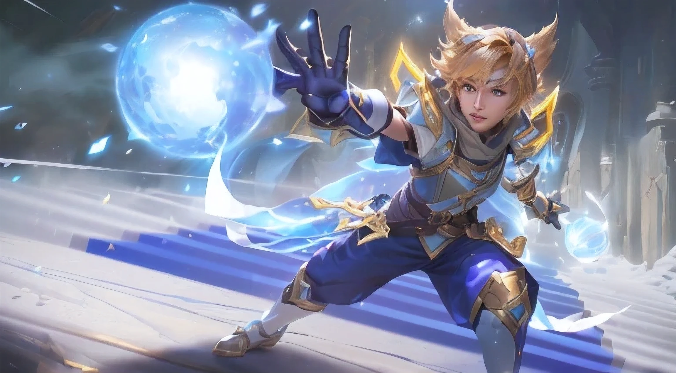 a close up of a person holding a sword and a ball, ezreal (league of legends, youthful taliyah, taliyah, zenra taliyah, orianna, character splash art, iconic character splash art, official splash art, lux from league of legends, kda, qiyana, ashe, splash art, inspired by Huang Shen, heise jinyao