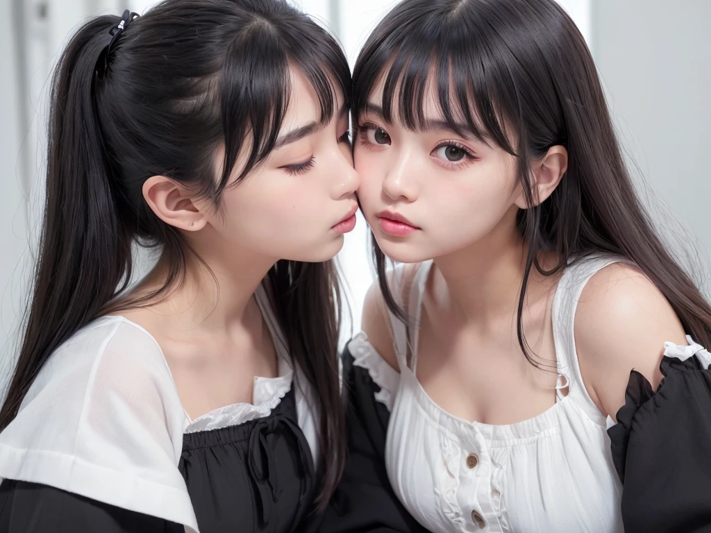 2girl,(li:1.2),(small brests:1.2),(skinny:1.2),high school student,beautiful girl,(short ponytails:1.2),akb48,nogizaka46, yuri,lesbian,a photo of a woman is sticking out her tongue to taste and lick the vulva of another woman lying with her spread legs,

mouth and lips and parted lips and tongue and tongue out and licking pussy,oral,from above,extreme face close-up and pov,