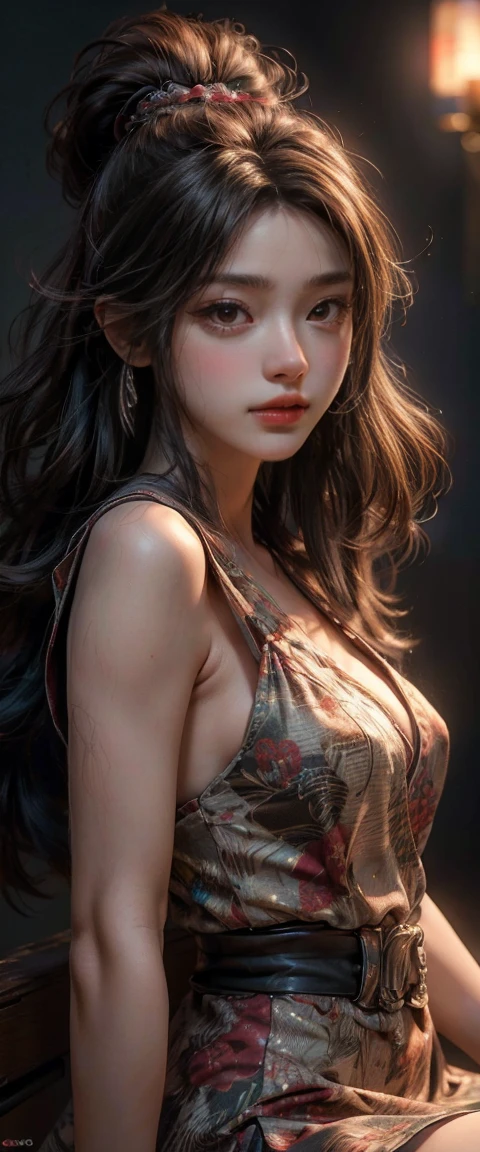 (((best quality))),1 female,slender face,(((arms behind))),(((cool beauty))),Black Hair,Brown Eyes,medium hair,straight hair,small breasts,looking at viewer,25 years old,No pubic hair,Height: 160cm,(full body),blouse,Standing in a busy street at night,mini skirt,Provocative look