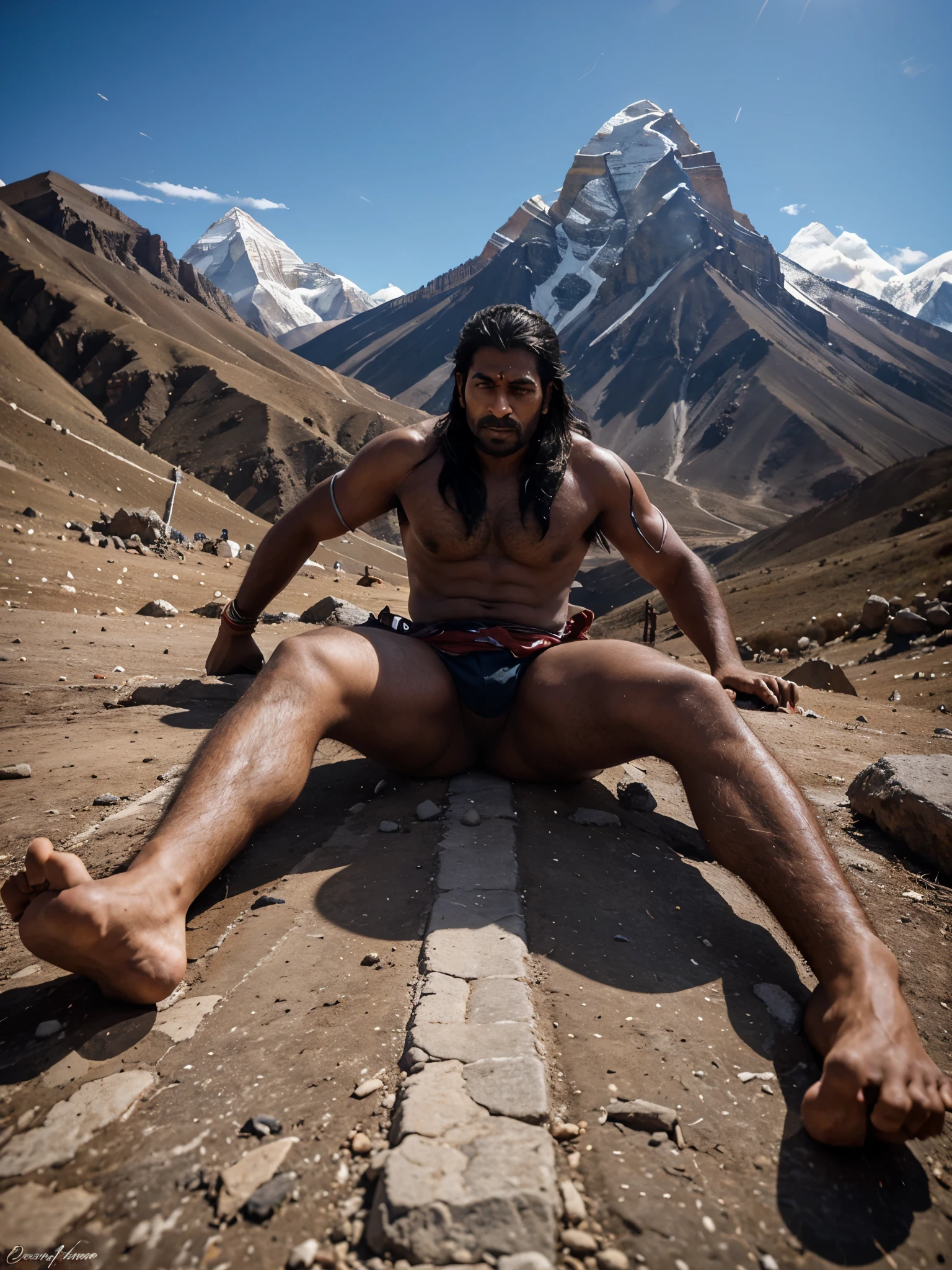 when Ravana reached the mount kailash peak, Shiva just pushed him off with his feet. Ravana went sliding down the South Face of Kailash. They say his drum was dragging behind him as he slid down and it left a furrow on the mountain all the way down.
