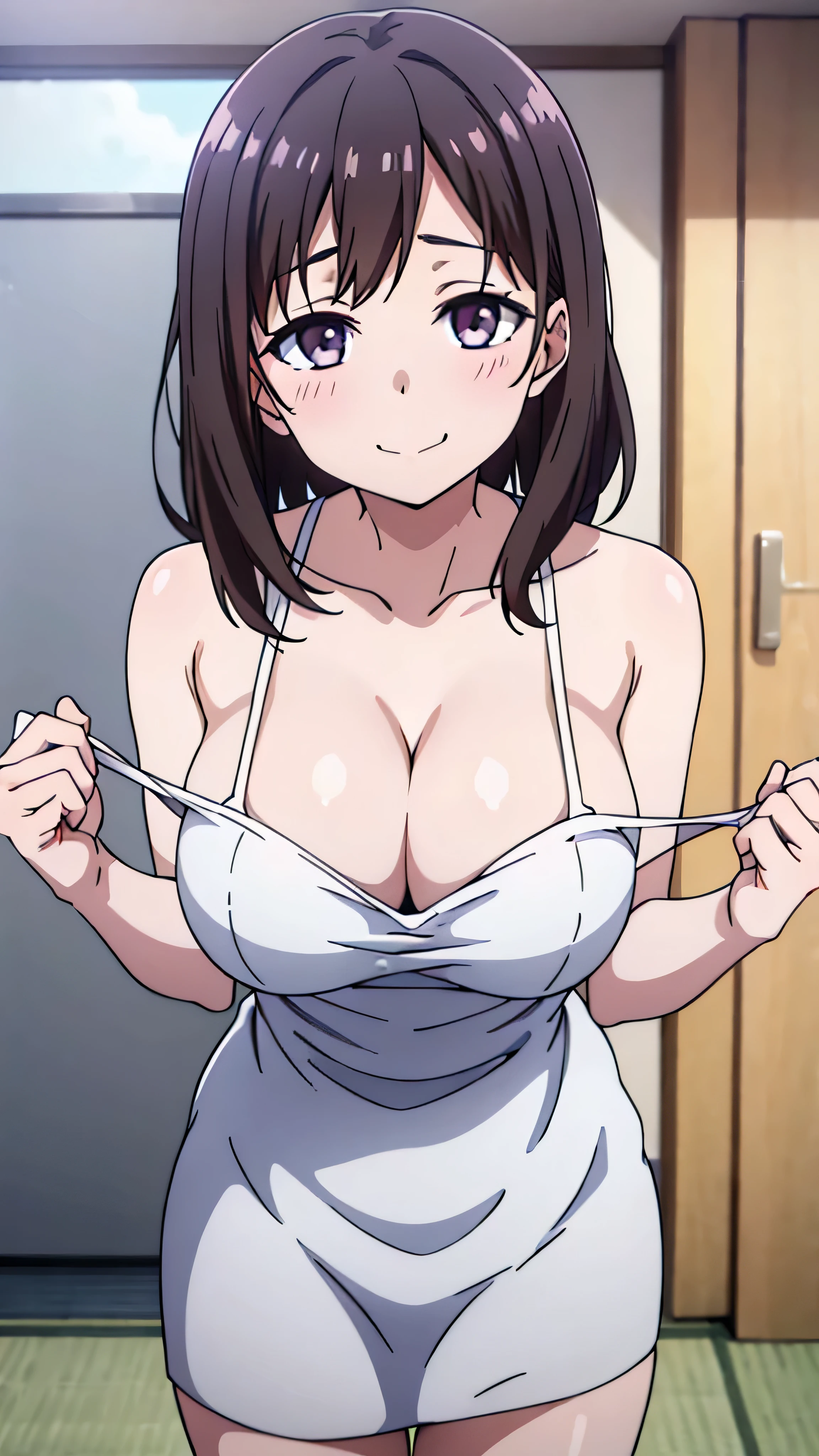 (((masterpiece))),fuyumi itadori, Anime girl characters, 1girl, solo, looking at viewer, medium hair, cleavage, closed mouth, collarbone,Naked, tall girl, horny, big ass, beautiful face,Charming,  anime visual of a cute girl, screenshot from the anime film, & her expression is solemn, ahegao face, in the anime film, in an anime, anime visual of a young woman, she has a cute expressive face, still from anime, perfect breasts, she is tall, All bodies visible, ahegao face, the face is ahegao, she is horny, A perverted face, she so perverted, she smile so perverted, hd picture, 4k quality, details of the face is so good, bigger breasts,