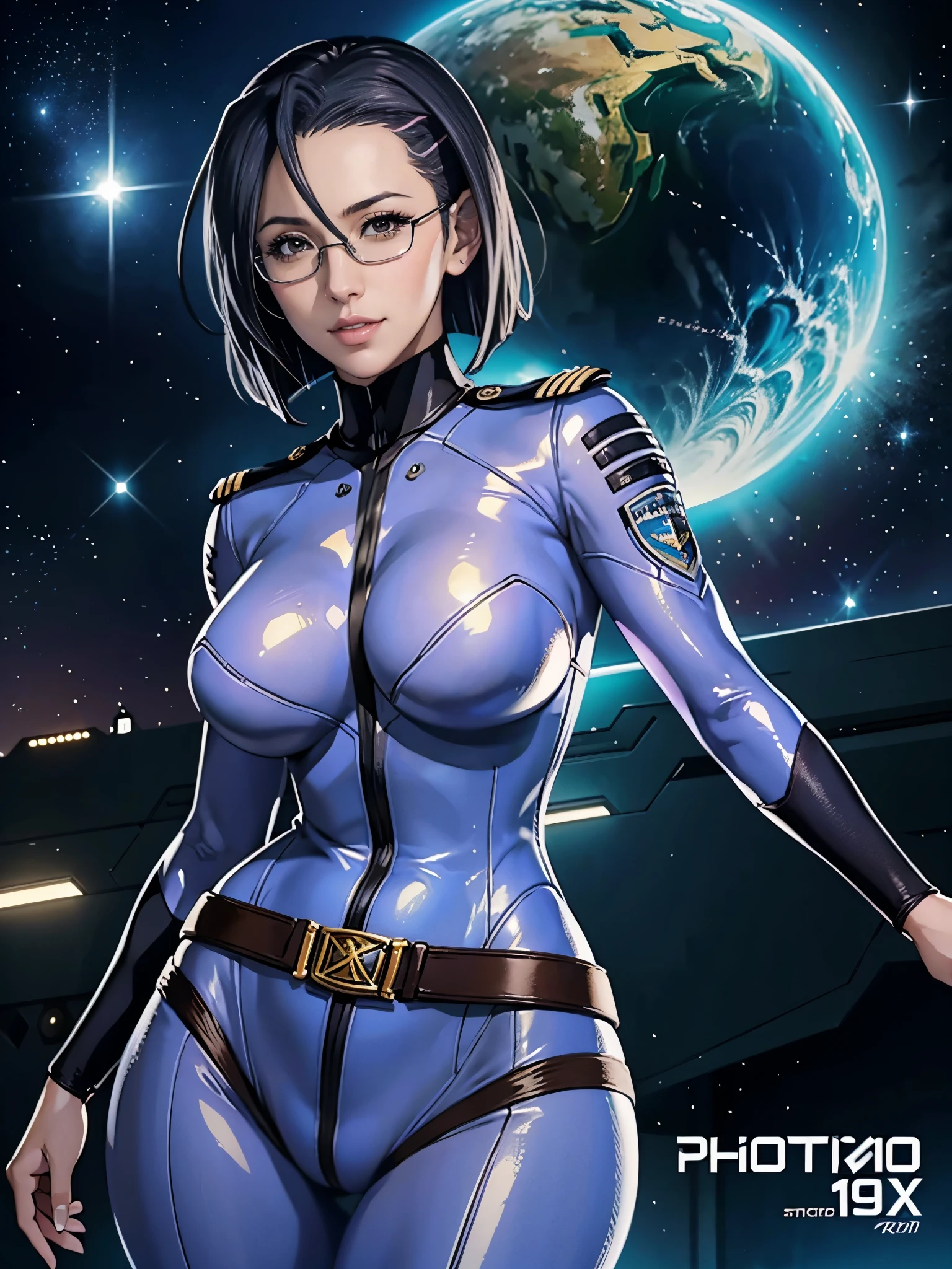 Kaoru Niimi,When you were young,She's smiling, She's seducing, ((Bodysuits)),((uniform)),((Tight skin)),((belt)),((Hair Clip)),She wears glasses,In the world of the future,Great night,Science fiction,City of night,  Realistic Skin, incredible light, Ultra-realistic,complicated, Sharp focus, Ray Tracing, RTTX 10.0, Professional photography, masterpiece, Very detailed, high quality, 最high quality, Big Breasts,Her breast size is H cup,Perfectly shaped hemispherical breasts,Beautiful breasts,Soft Breasts,((The whole body,,Dynamic Pose,Sky Porn)),She is very sexy, She is glamorous and has a perfect figure,  She has six heads, She is very beautiful,She has good eyes,She is full of charm,open,She is bewitching.