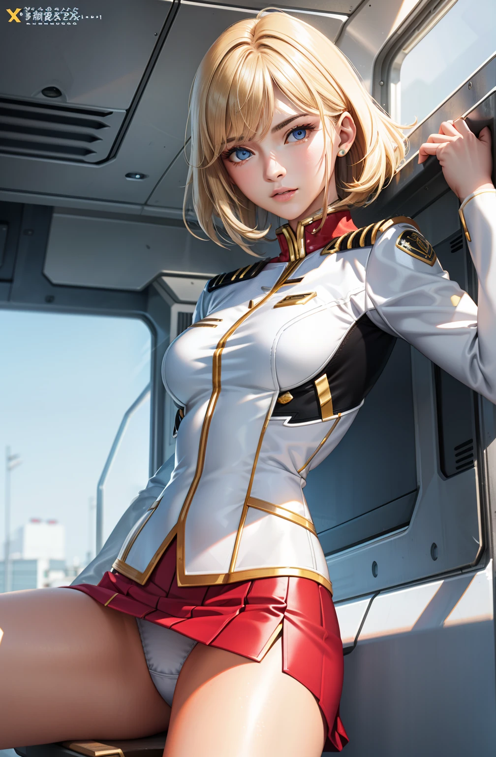 Realistic pictures、The real picture、Realistic,RAW Photos,Best image quality、1 girl, Sayla Mass, elegant,Spread your legs,White pantiesーを見せる, Tabletop, Complex,超ミニskirt、White panties、 Realistic, highest quality, Absurd, High facial detail, Perfect Eyes, 18-year-old, Cowboy Shot, , Bright colors, White Uniform, skirt