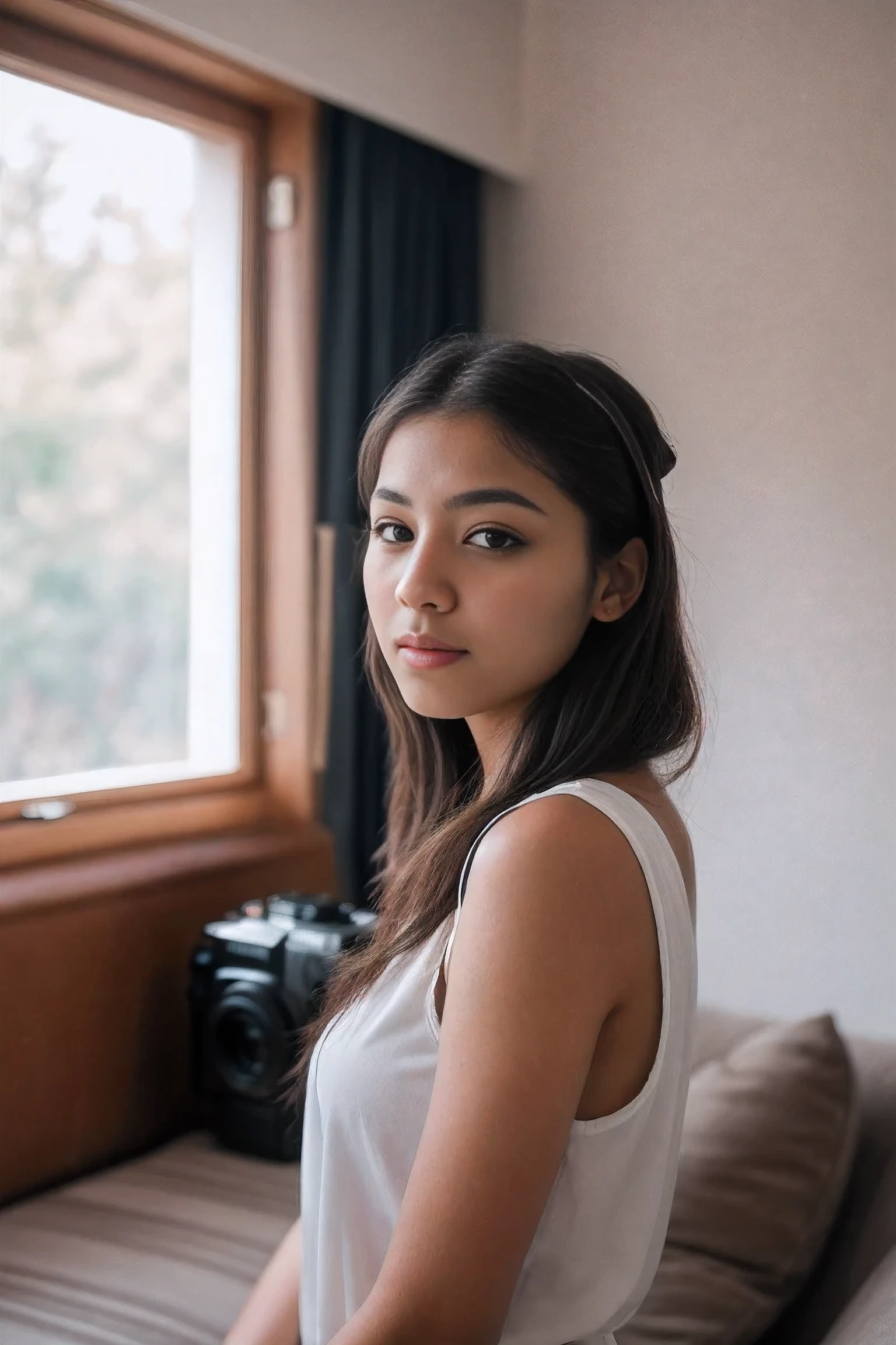 8k uhd, dslr, high quality , RAW photo, Amateur Photography Fujifilm XT3, Canon R5, Beautiful Young Female, Inside Living Room