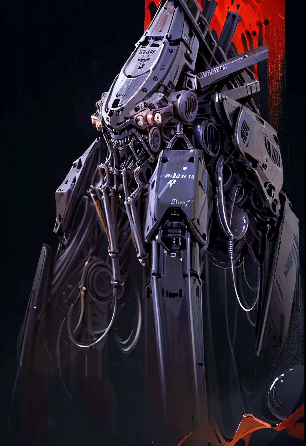 ４foot、Charisma、Mecha、steel、Mechanical、Limbs are mechanical、Black color、war、explosion、Masterpiece、detailed、Weight、Spider-like、