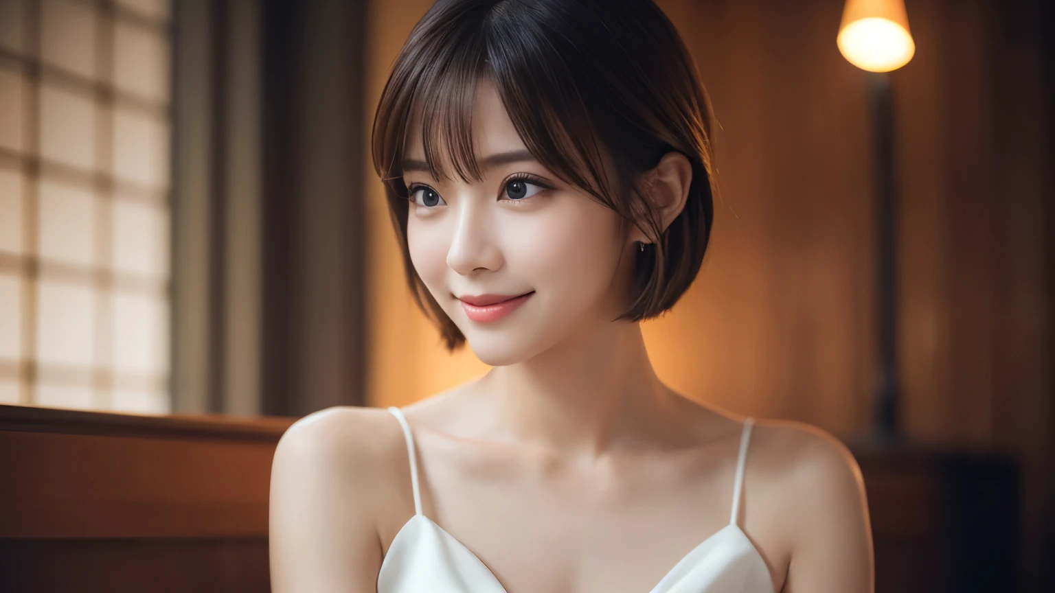 One Girl, (Dress in trendy fashion:1.2), (RAW Photos, highest quality), (Realistic, Photorealistic:1.4), Tabletop, Very delicate and beautiful, Very detailed, 2k wallpaper, wonderful, In detail, Very detailedな CG Unity 8K 壁紙, Very detailedな, High resolution, Soft Light, Beautiful detailed girl, looking at the camera、Very detailedな目と顔, Beautifully detailed nose, Beautiful fine details, short hair, small, Black business suit、White background、Background is white、Cinema Lighting, Perfect Anatomy, Slender body, smile, 