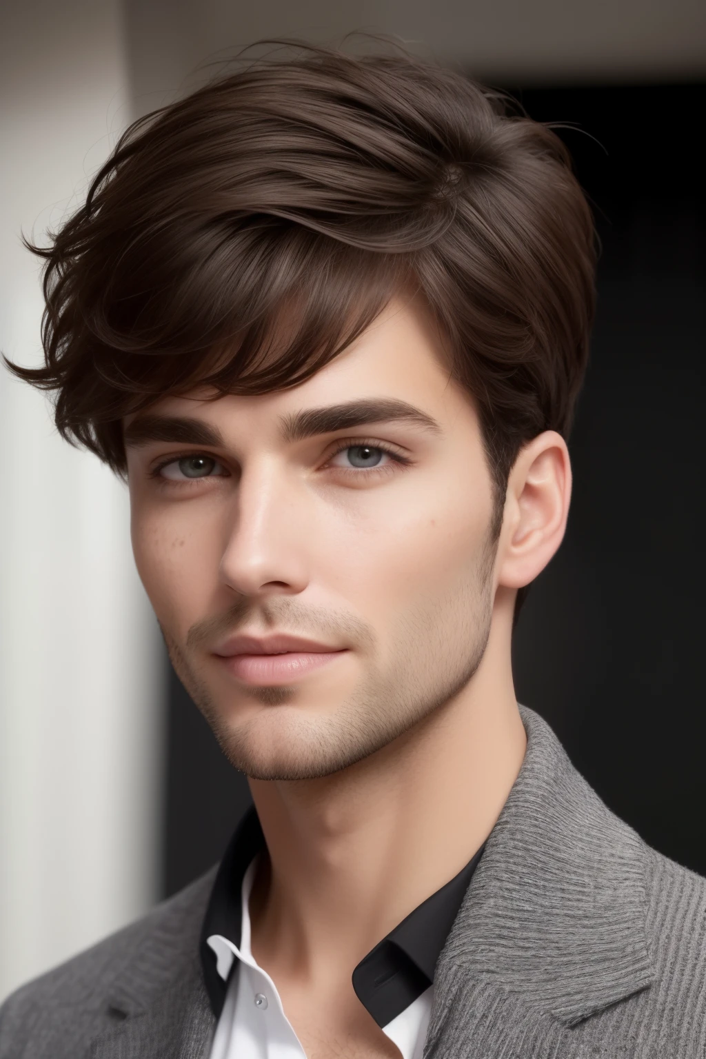 Ultrarealistic long full face and body image of a captivating 33-year-old man with a charmingly handsome face, characterized by deep hazel eyes that draw in anyone within sight. His black hair, sprinkled with lighter highlights, gracefully cascades down his shoulders, framing his face with an air of sophistication. Full lips part in a playful smile, revealing the absence of makeup. Unique features add to his allure – one or more moles add a touch of mystery, and light freckles infuse a natural, youthful energy. His irresistible charm is a harmonious blend of captivating and distinctive attributes.
The subject engages the