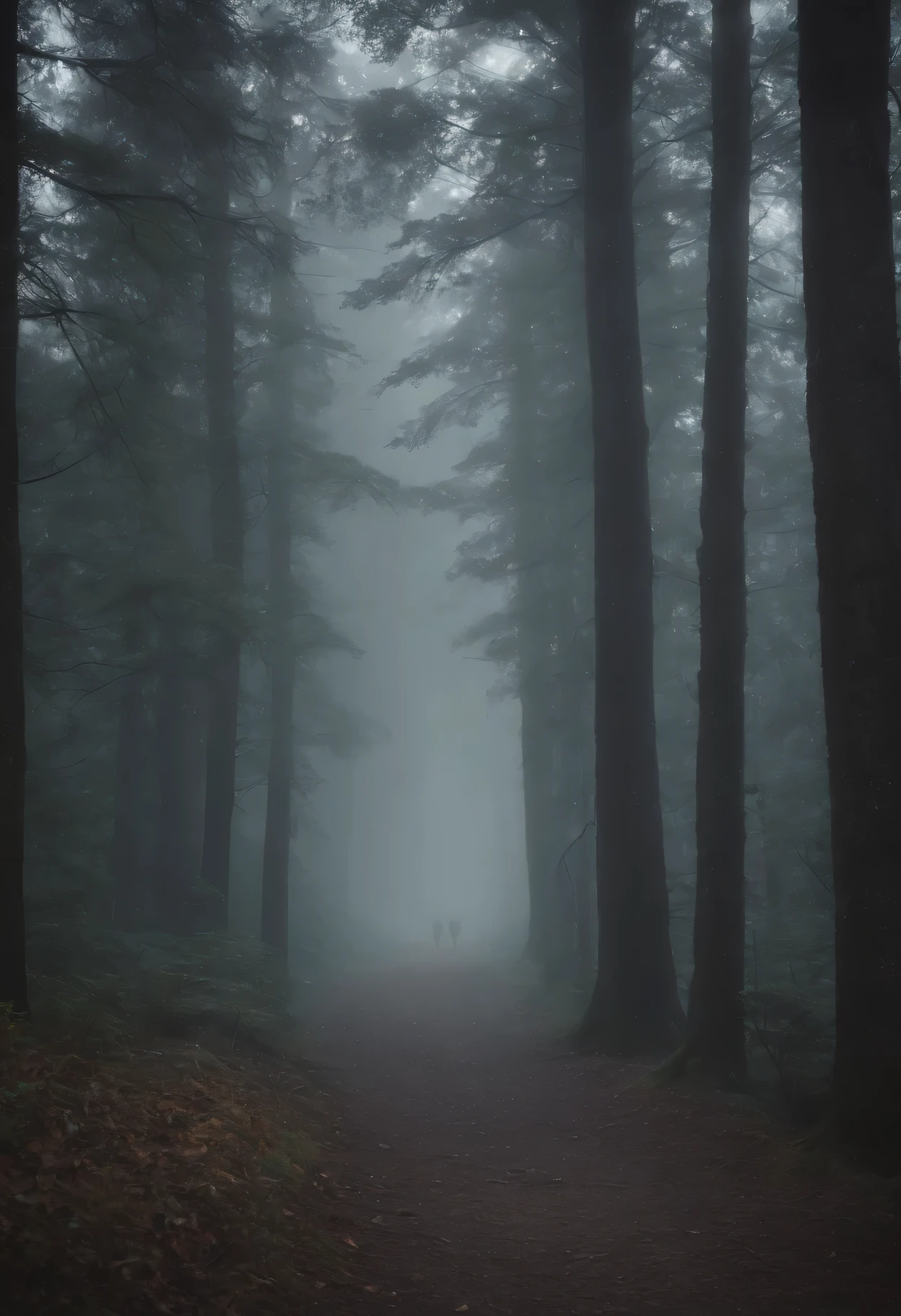 Midnight、in the forest、fog、