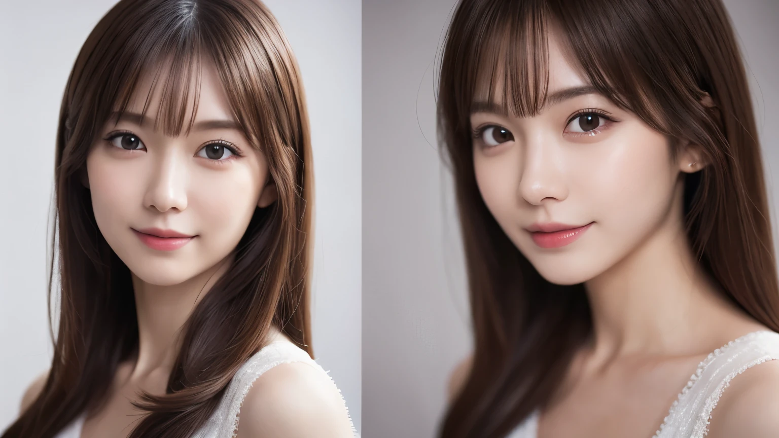 One Girl, (Dress in trendy fashion:1.2), (RAW Photos, highest quality), (Realistic, Photorealistic:1.4), Tabletop, Very delicate and beautiful, Very detailed, 2k wallpaper, wonderful, In detail, Very detailedな CG Unity 8K 壁紙, Very detailedな, High resolution, Soft Light, Beautiful detailed girl, looking at the camera、Very detailedな目と顔, Beautifully detailed nose, Beautiful fine details, Long Hair, small, suit、White background、Background is white、Cinema Lighting, Perfect Anatomy, Slender body, smile,