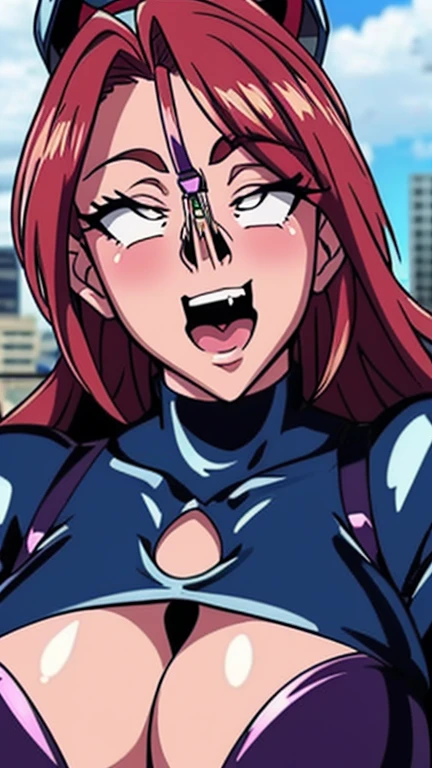 High quality, Ultra detailed, best quality, insanely detailed, beautiful, masterpiece,(Facial realism:1.2),A tentacle man holding four breasts behind his back tentacle girl, Slime, goddess, Royal Sister, Eating parasites, Slime, nausea, Blushing and embarrassed, Big Breasts, During pregnancy, Tall giants, Giant woman standing near a skyscraper in the city, Giant giant, Female Monster, eggplant, Transparent pink latex combat suit, Great pressure, Terrifying beauty,Erect nipples visible even through clothing,Face Focus:1.2,View from the front,View your audience,(Evil Obscene Helmet:1.5),((超超巨大Big Breasts)),((Super super super big cleavage)),Source Milk,(Klein Lake (Klein Lake) - Mobile Suit Gundam (Mobile Suit Gundam)),(close up face:1.2),(Nose hook:1.2),(Dark Eyes:1.5)