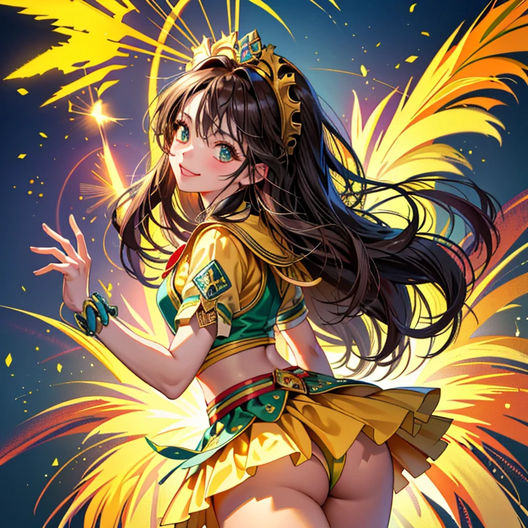 quality\(8k,wallpaper of extremely detailed CG unit, ​masterpiece,hight resolution,top-quality,top-quality real texture skin,hyper realisitic,increase the resolution,RAW photos,best qualtiy,highly detailed,the wallpaper,cinematic lighting,ray trace,golden ratio\), BREAK ,brazilian carnival,1woman\(cute,kawaii,small kid,big smile,hair floating,hair color dark brown,long waved hair,eye color dark,big eyes,dark skin,samba costume,colorful,cowboy shot,dancing brazilian dance hard,sweat,bzccostume,headdress\),at rio de janeiro\(Brazil\),[nsfw:2.0],(motion blur:0.5)