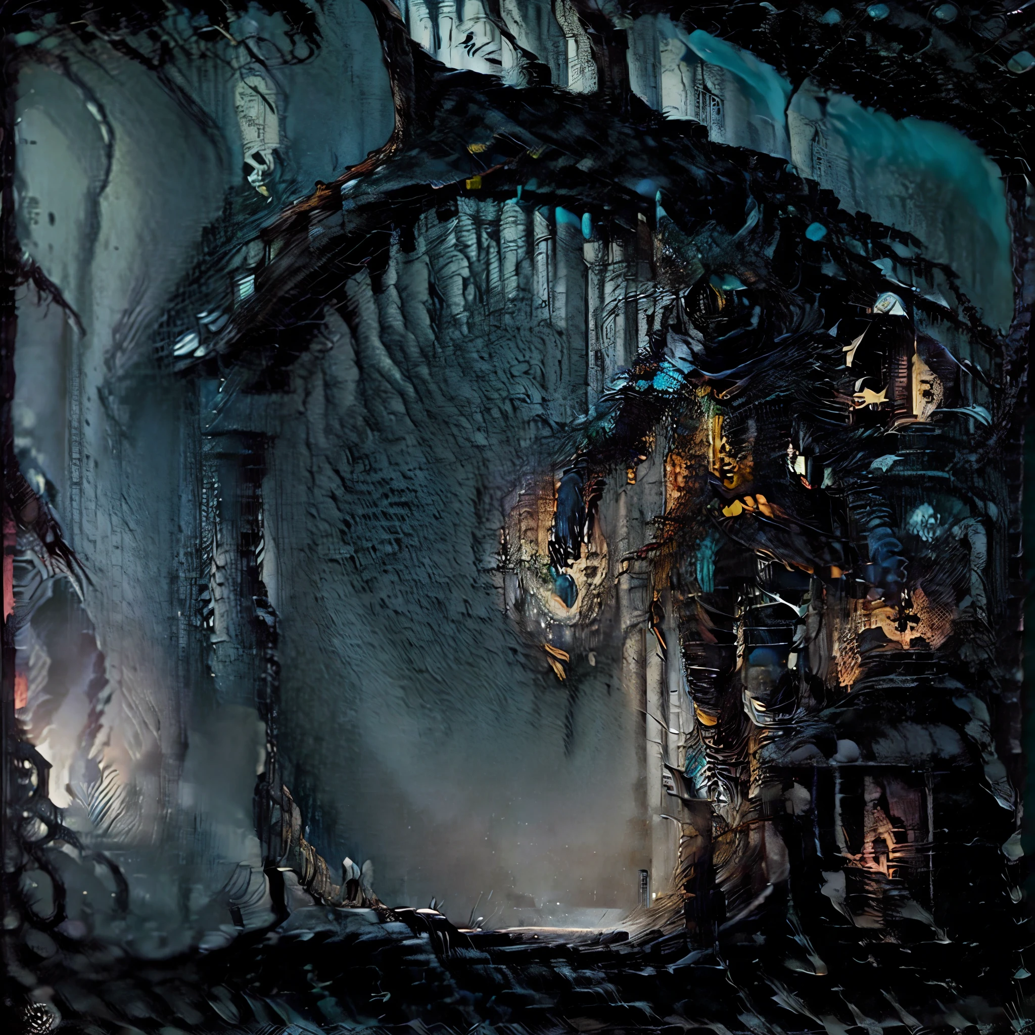 Create a very detailed image of Deepwoken on Eris Island with a Megalodaunt
