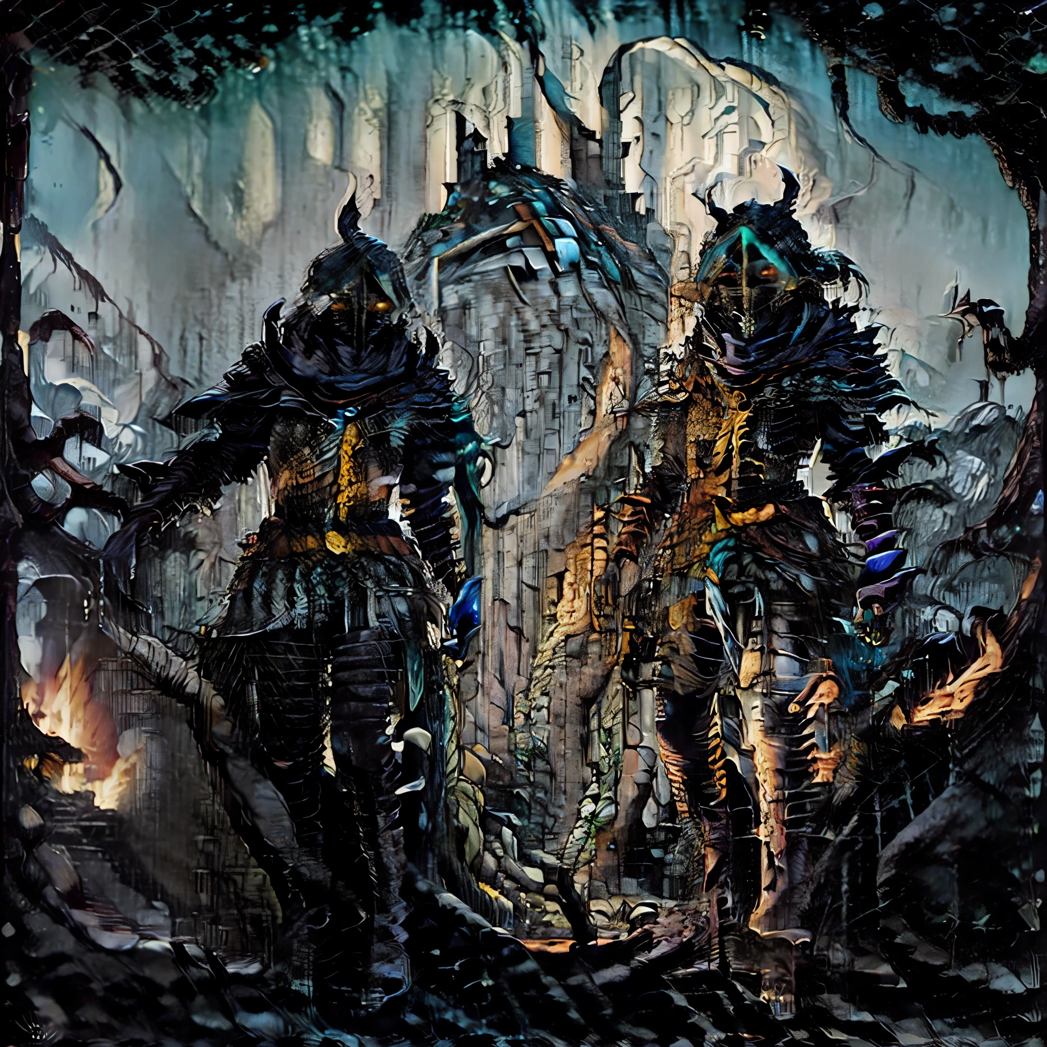 Create a very detailed image of Deepwoken on Eris Island with a Megalodaunt