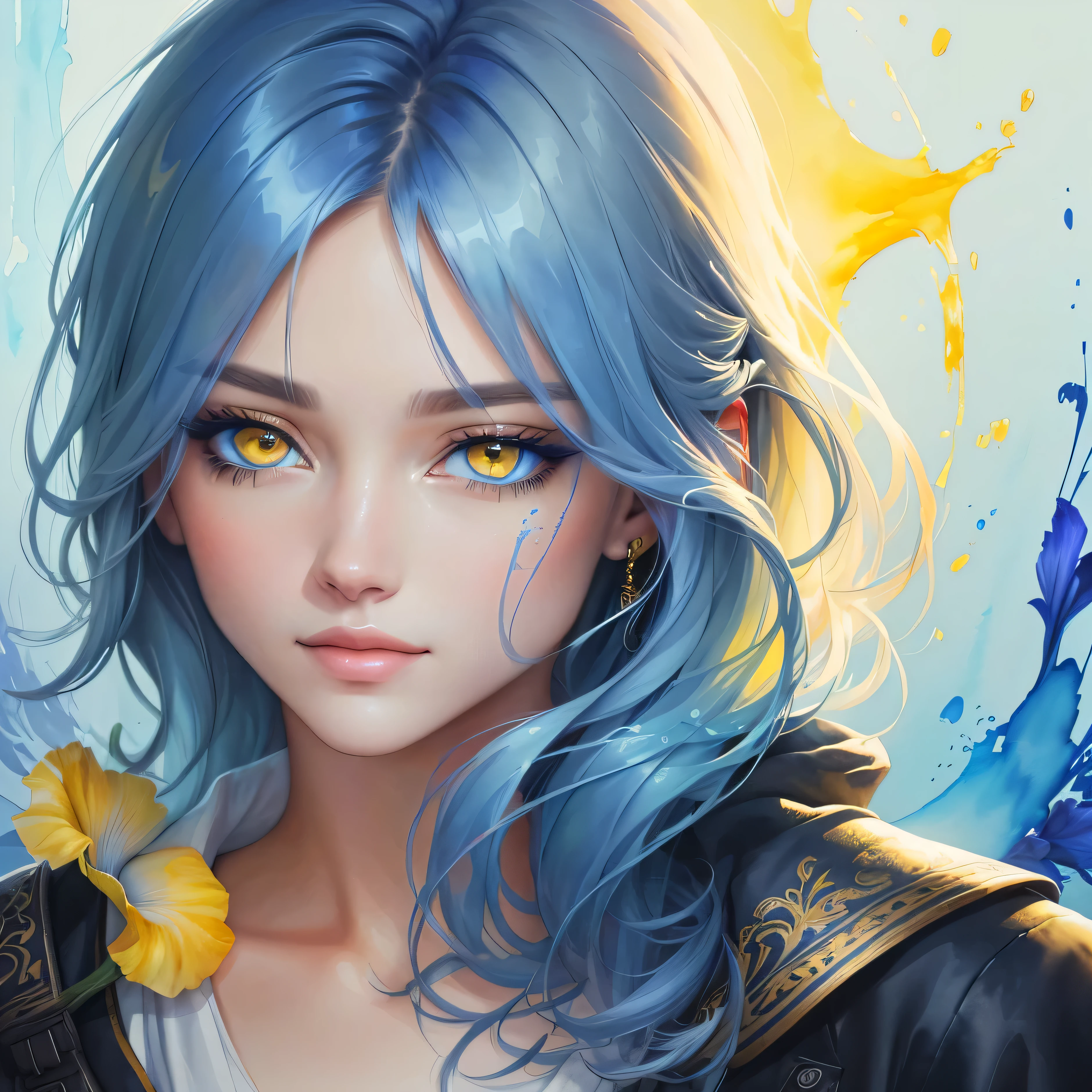 there is a painting of a yellow eye with a blue iris, watercolor digital painting, digital watercolor painting, digital watercolor, an expressive digital painting, soft digital painting, golden watery eyes, glossy digital painting, digital mixed media painting, # 1 digital painting of all time, #1 digital painting of all time, blurred and dreamy illustration, vibrant digital painting