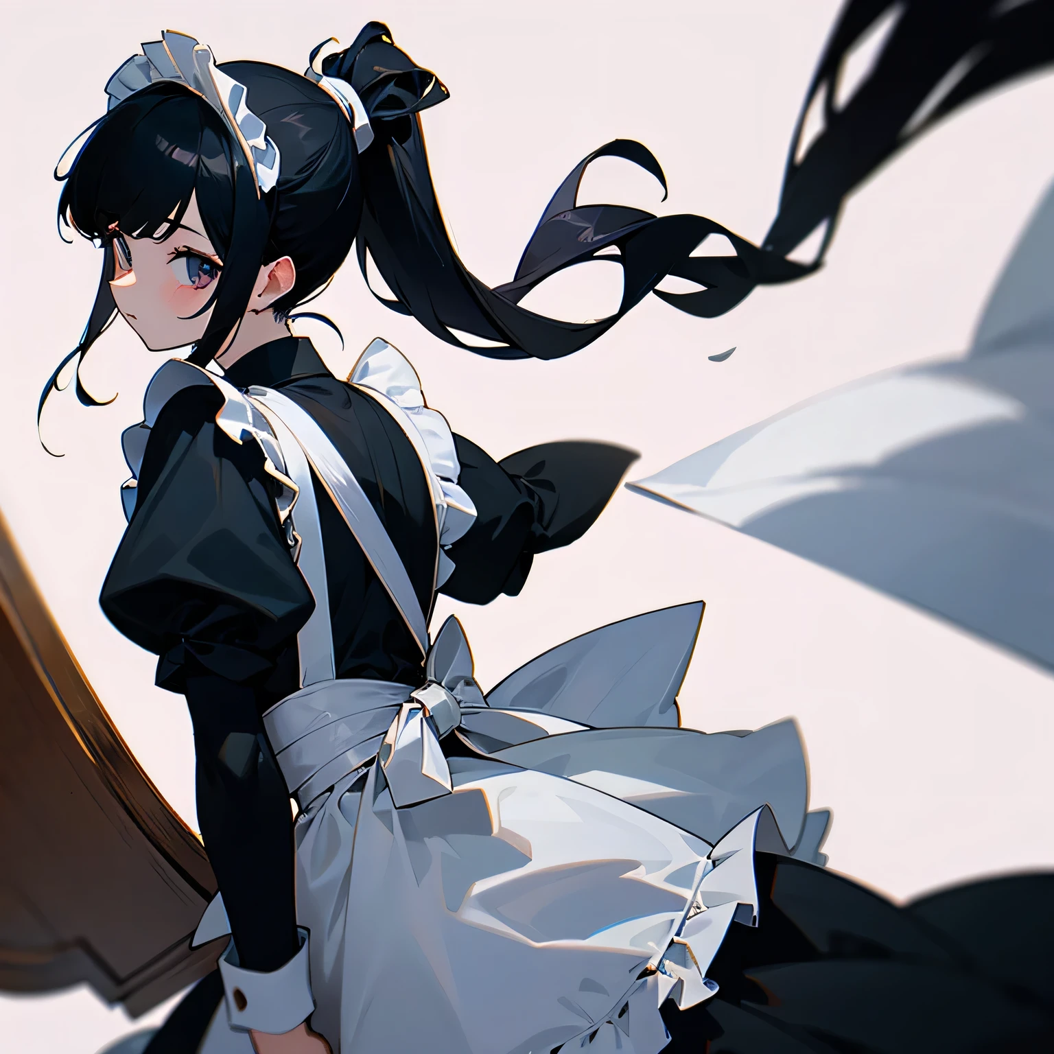 girl、Black Hair、ponytail、Maid