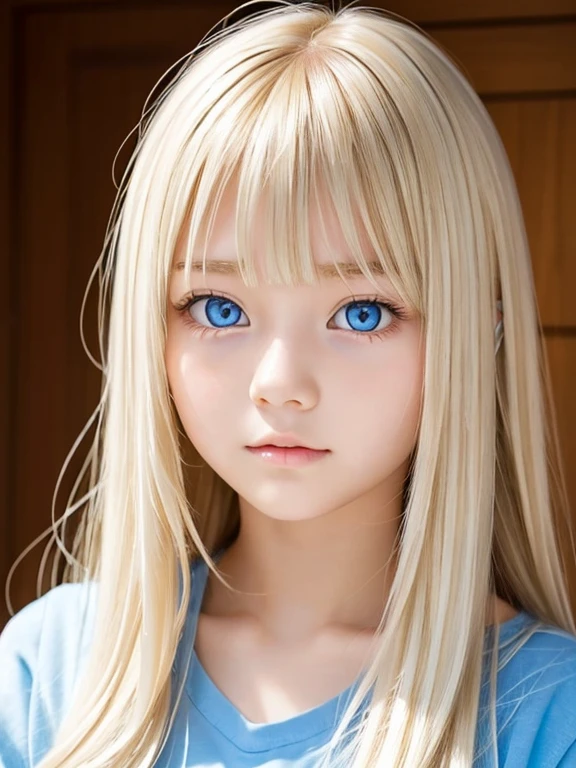 Sexy very beautiful face sexy 14 year old finnish cute girl、The long bangs that hang over the eyes are、Awakened super long silky blonde hair、very beautif、Glowing pale light blue eyes、student clothes、White shiny skin、Small face beauty、Large double eyelids、