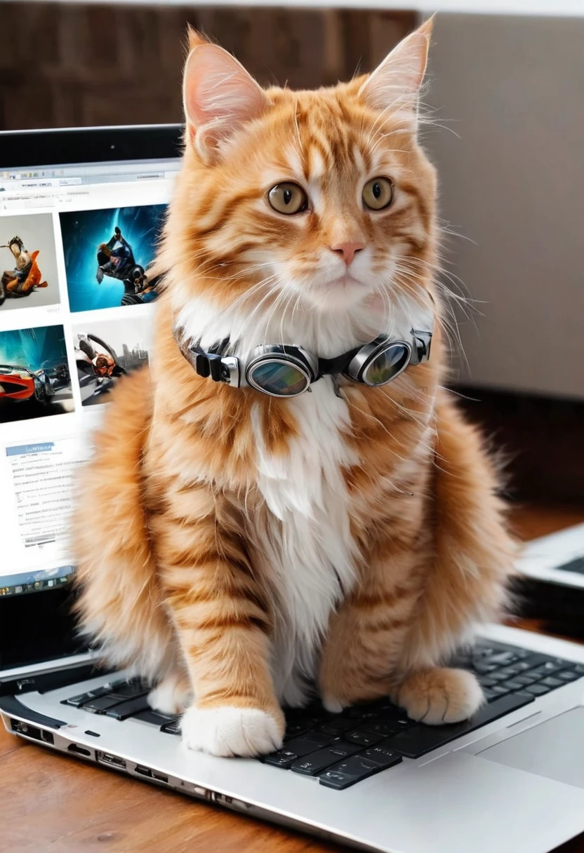 Cool cat looking in laptop, circle profile picture, (masterpiece, best quality, Professional, perfect composition, very aesthetic, absurdres, ultra-detailed, intricate details:1.3)