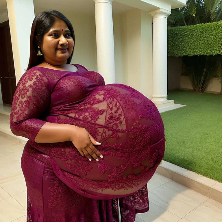 Extremely Hyperpregnant Bangladeshi woman with huge belly wearing a dress