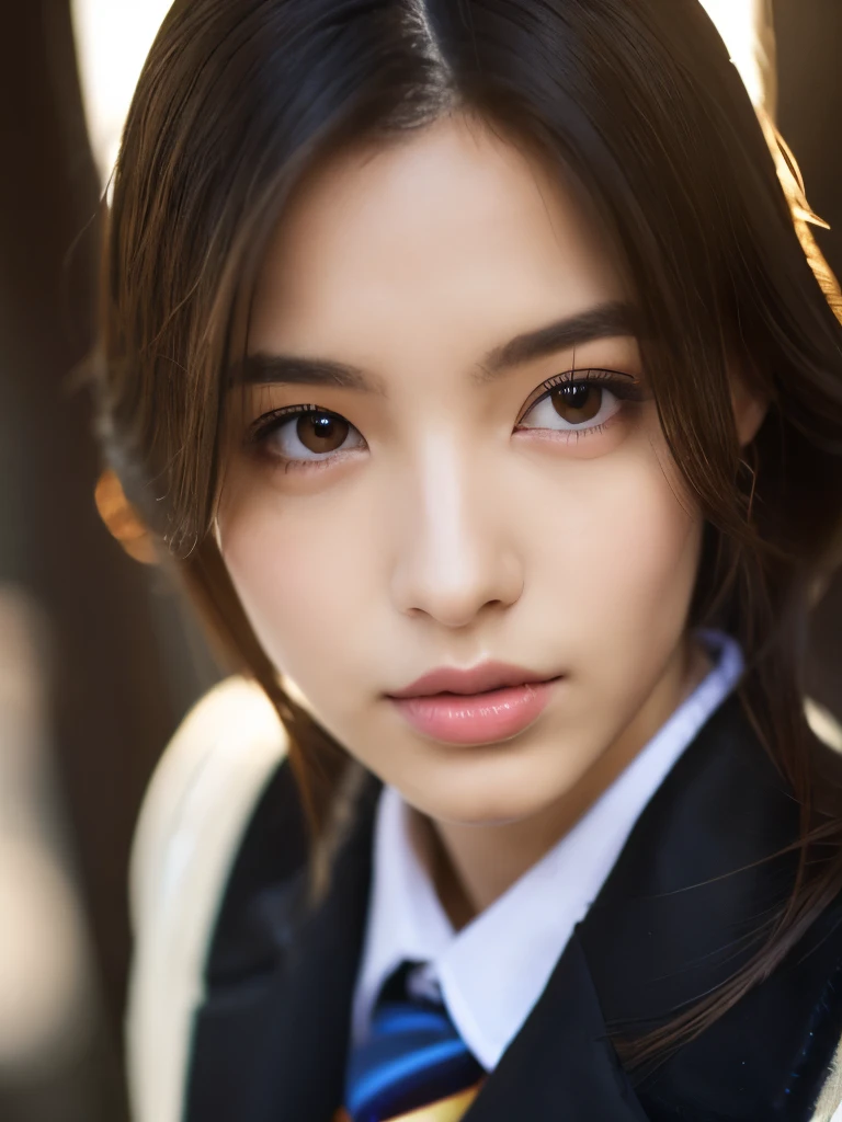 ((masterpiece)), best quality, extremely detailed face, ultra high res, (photorealistic:1.4), Amazing, finely detail, huge filesize, correct exposure, 1girl, svelte body, 162cm height, (intricate details), SOLO, looking at viewer, perfect lighting, realistic, lips, blush, shiny skin, fair skin,extremely detailed face, beautiful detailed eyes, (detail skin:1.2), makeup, depth of view, ((school uniform, overcoat,black stocking,leather shoes,)),full body, standing,