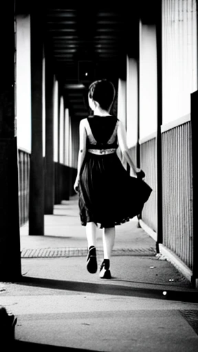 A female zombie is walking、Monochrome