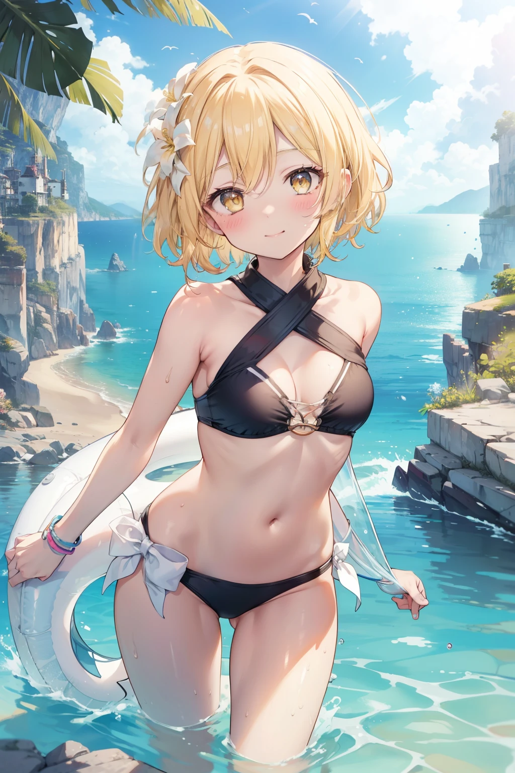 young blond boy, cute, wide hips, thighs, white pale skin, egyptians clothes, size difference, blush, shirtless, flat chest, pelvic curtain , crotch bulge, egypt background, 