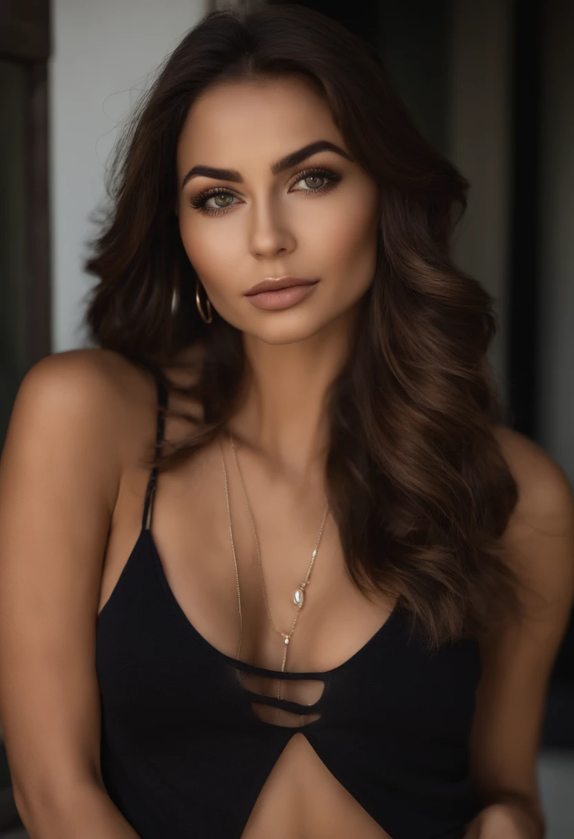 Latina woman with white tank top and necklace, fille sexy aux yeux verts, Portrait de Sophie Mudd, cheveux bruns et grands yeux, selfie d&#39;une jeune femme, Oeil de chambre, Violette Myers, sans maquillage, maquillage naturel, regarder directement la caméra, Visage d&#39;artgramme, maquillage subtil, De superbes photos de tout le corps, Pierced green eyes, bel angle, Sous-vêtements montrant la pose, Mignon s, Pose de tir en culotte accroupie, legs spread, image du corps entier, corps entieresbienne, corps entier photographié, Brown Goddess, high details, Pose de satisfaction, Wear a grey miniskirt and Bottes, skirt near the, Bottes