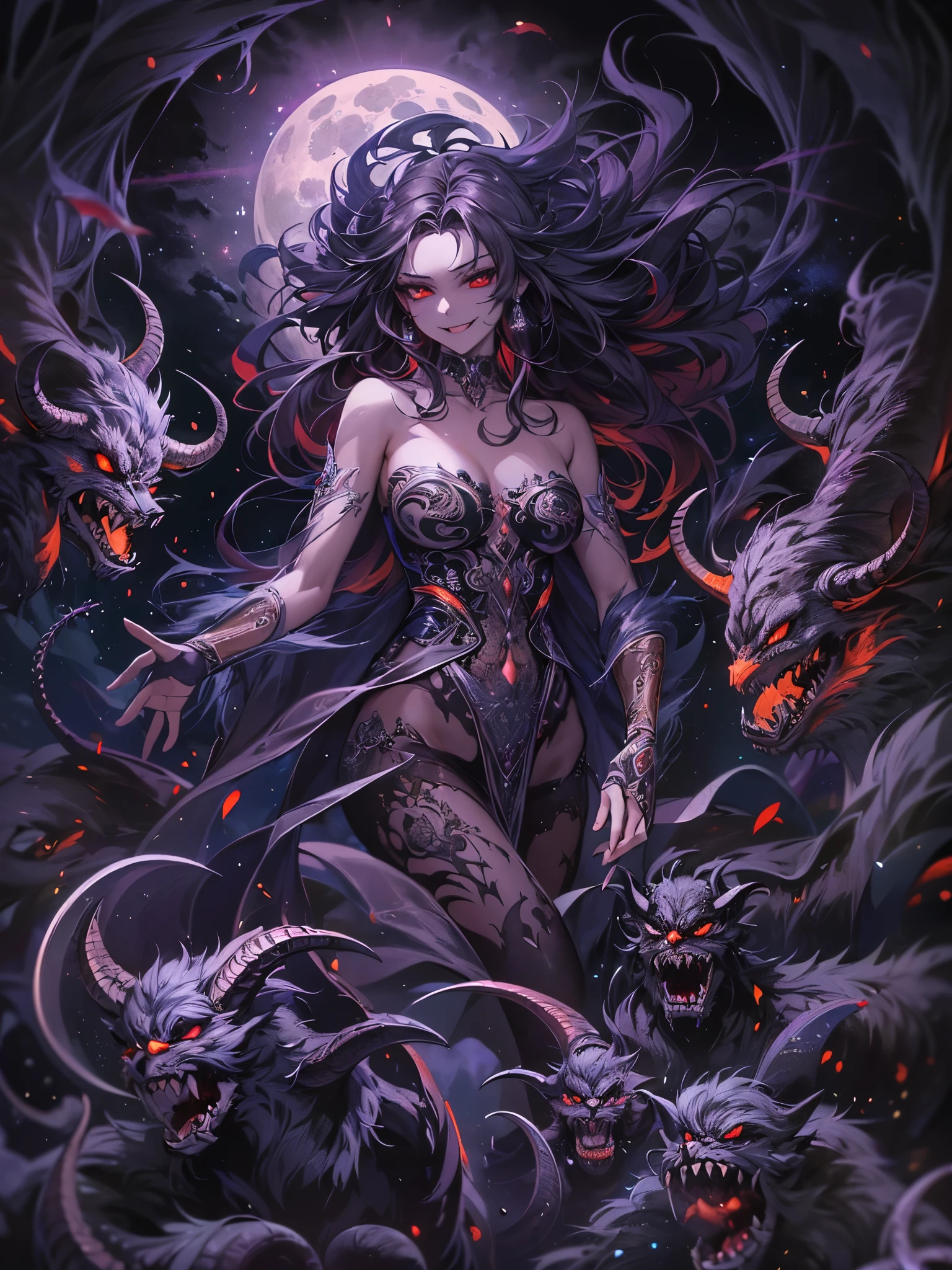 ((highest quality)),(ultra high resolution),(Super detailed),(detailed description),((best CG)),(best work of art),super precision art,amazing drawing art,(Fantasy art with precise details:1.5), (Female Devil:1.5),((evil:1.5)),arrogant,greedy,anger,Lewd,cruelty
