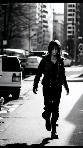 A female zombie is walking、Monochrome