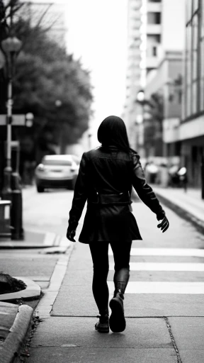A female zombie is walking、Monochrome