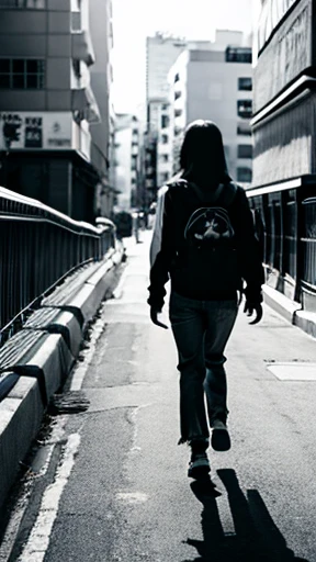 A female zombie is walking、Monochrome