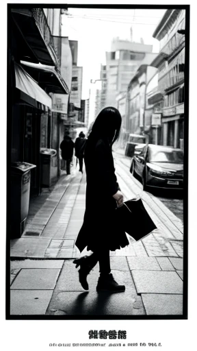 A female zombie is walking、Monochrome