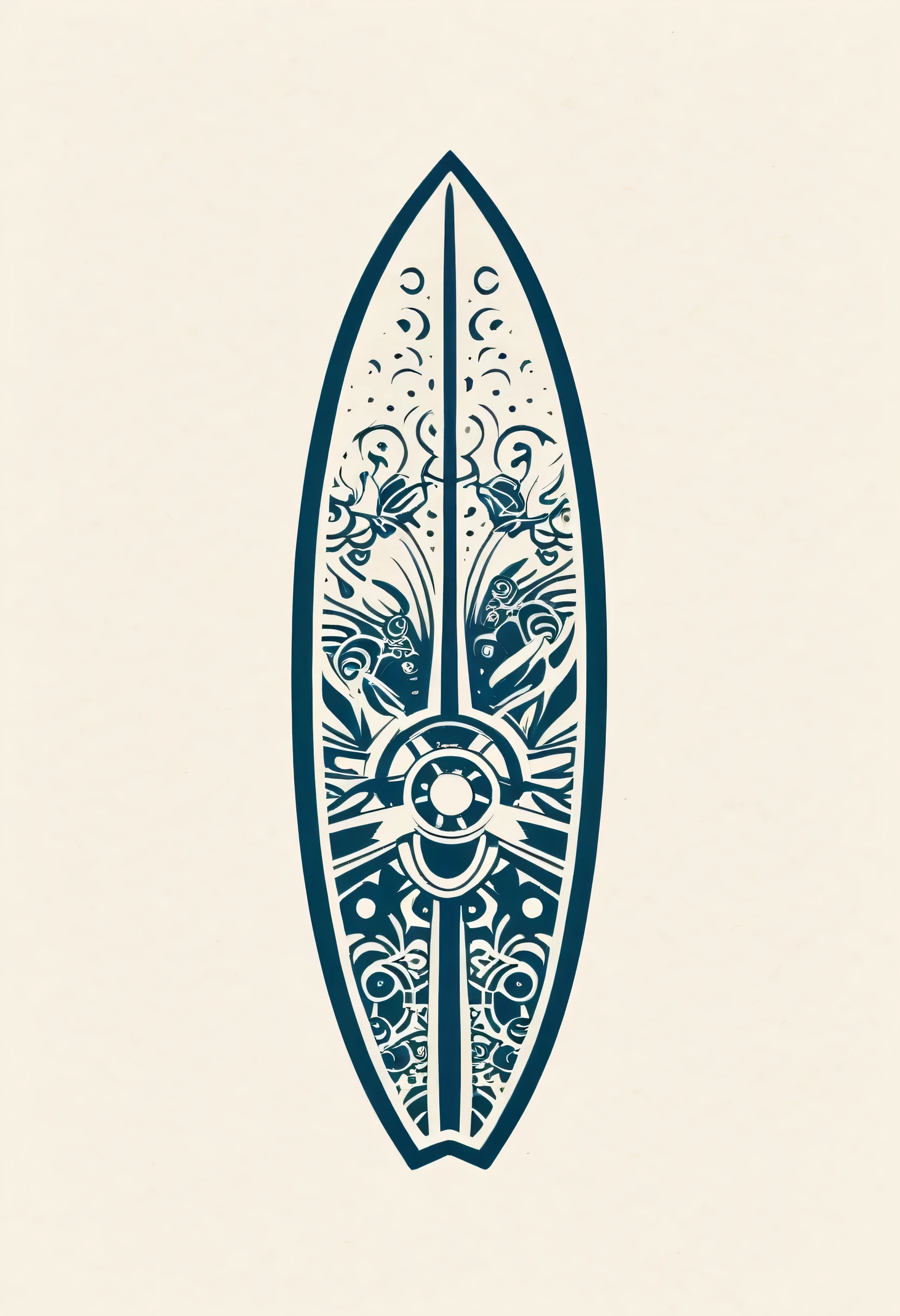 Draw a simple logo。The motif is a surfboard and gears.