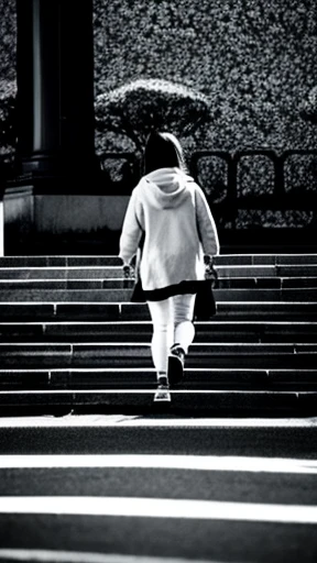 A female zombie is walking、Monochrome
