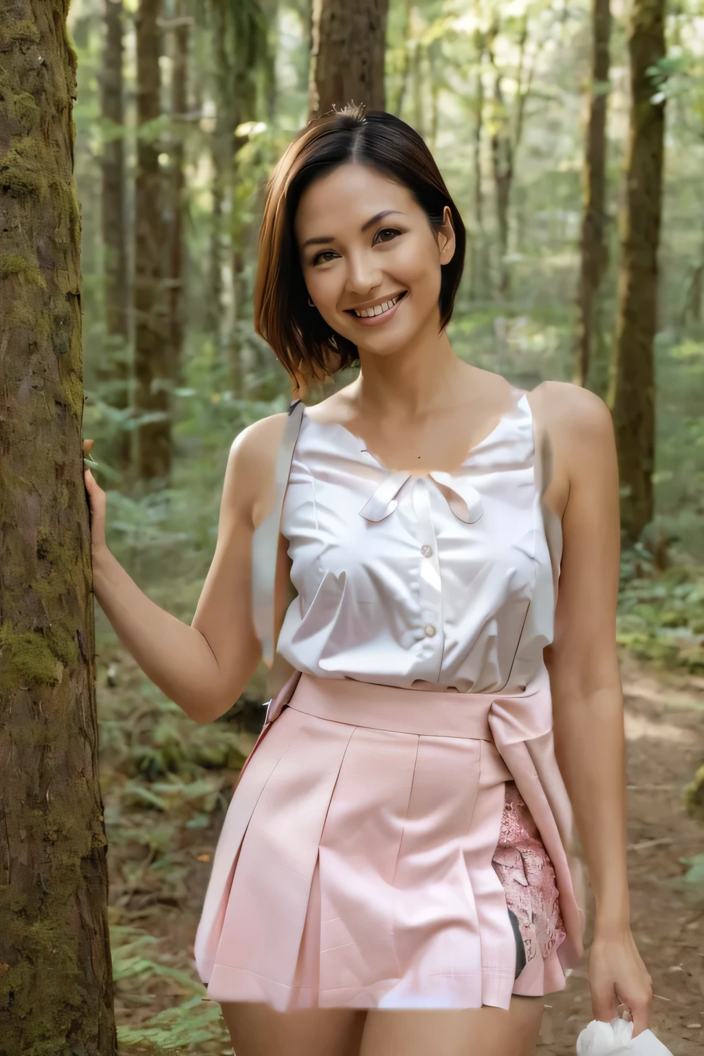 white blouse and pink skirt