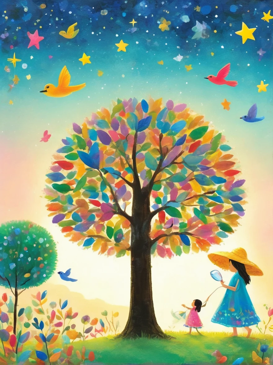 Neutral Color，Boho，Matte，Glass Sculpture，Broken glass effect，Vivid and bright colors，Natural light，Iwona Lifsches and Catherina Abel Figurative Art，Lovely digital artwork in the style of Andy Kehoe and Jasmine 3 Griffith，Color sketch broadleaf tree，Colorful leaves on the tree，Sunset，Starry Sky，White Cloud，极端close up，fantasy-realism，Fascinating，HDR，Highly detailed photorealistic digital art，Miki Asai macro photography，close up，Ultra Detailed，Trending on artstation，Sharp focus，Studio Photos，Intricate details，Very detailed，greg rutkowski，mystery